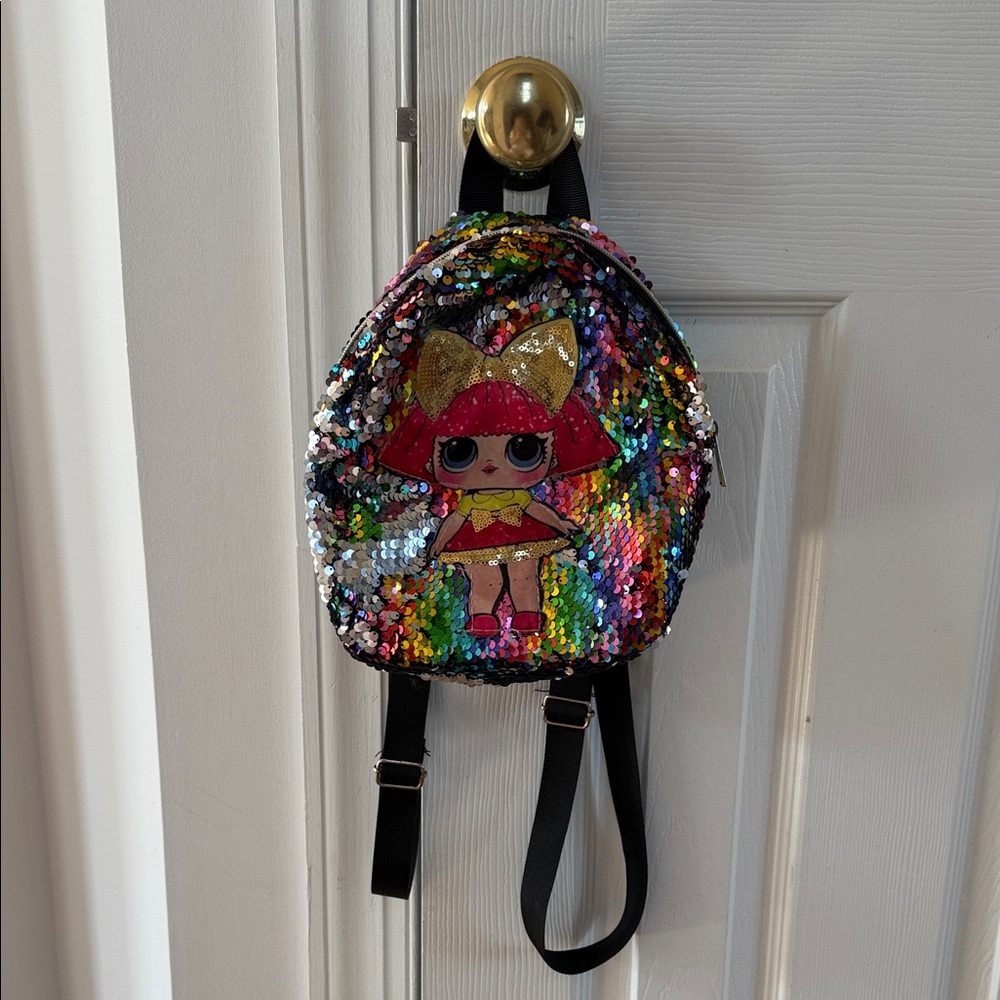 Sequin Kids Backpack with LOL Doll Design